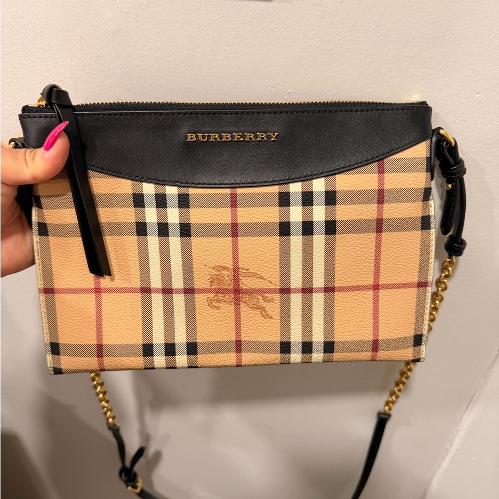Burberry Peyton Beige and Black Checkered Women's Bag